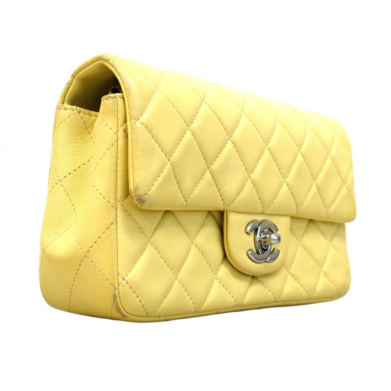 Chanel Shoulder Bag Mini Matelasse Lambskin Yellow Silver Hardware Women