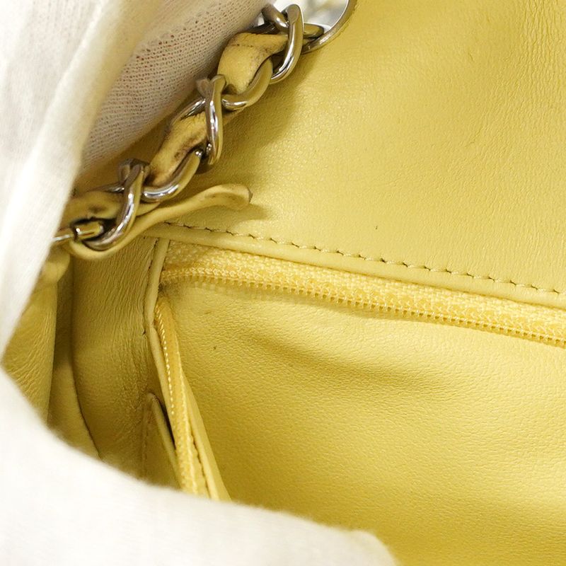 Chanel Shoulder Bag Mini Matelasse Lambskin Yellow Silver Hardware Women