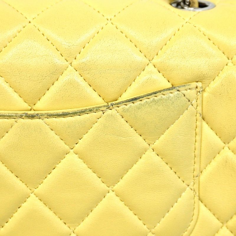Chanel Shoulder Bag Mini Matelasse Lambskin Yellow Silver Hardware Women