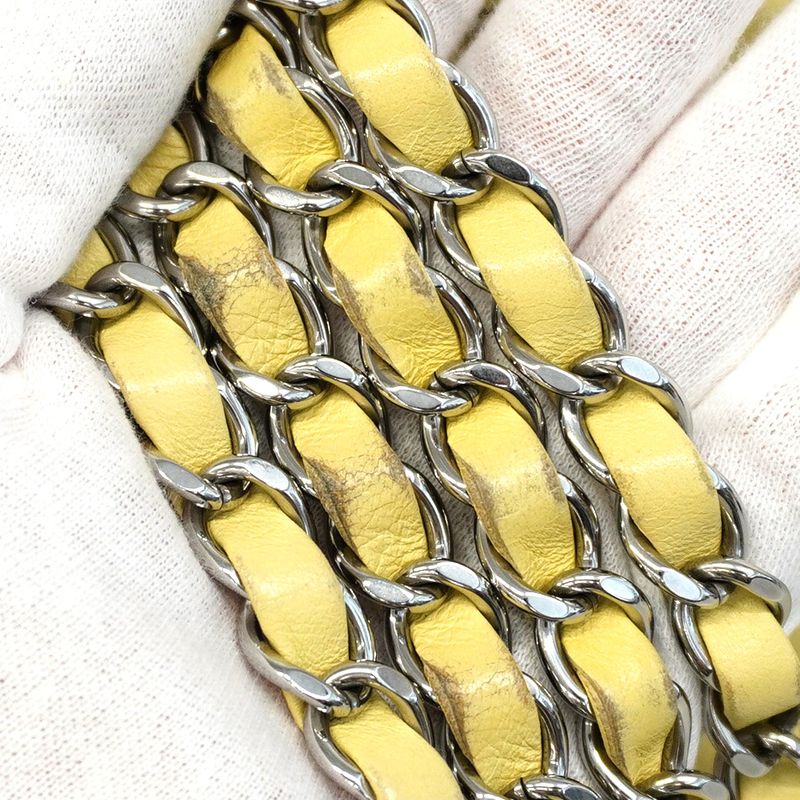 Chanel Shoulder Bag Mini Matelasse Lambskin Yellow Silver Hardware Women