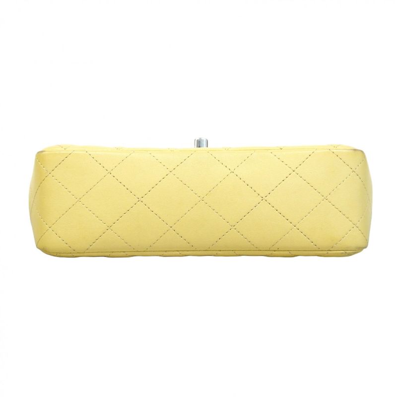 Chanel Shoulder Bag Mini Matelasse Lambskin Yellow Silver Hardware Women