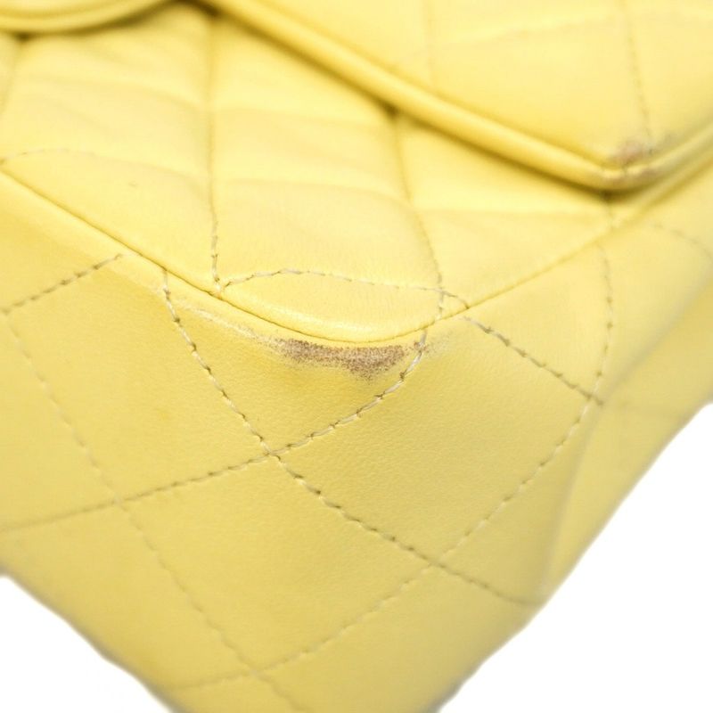 Chanel Shoulder Bag Mini Matelasse Lambskin Yellow Silver Hardware Women