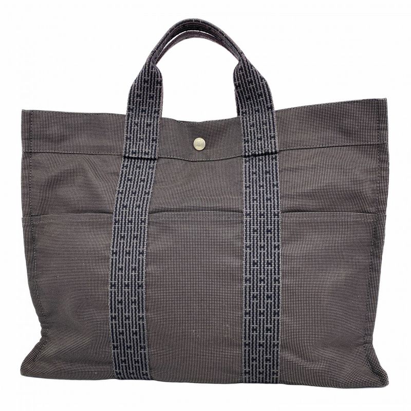 Hermes Tote Bag Her Line MM Canvas Gray Silver Hardware Women