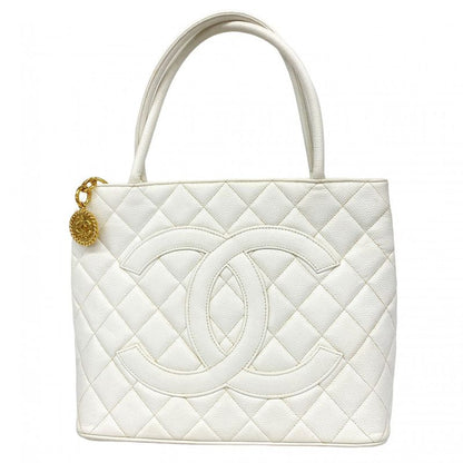 Chanel Tote Bag Revival Tote Caviar Skin White Gold Hardware Women's