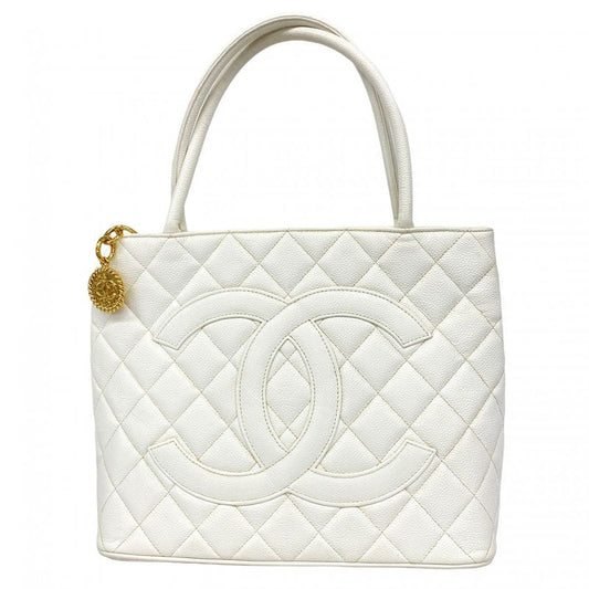 Chanel Tote Bag Revival Tote Caviar Skin White Gold Hardware Women's