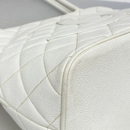 Chanel Tote Bag Revival Tote Caviar Skin White Gold Hardware Women's