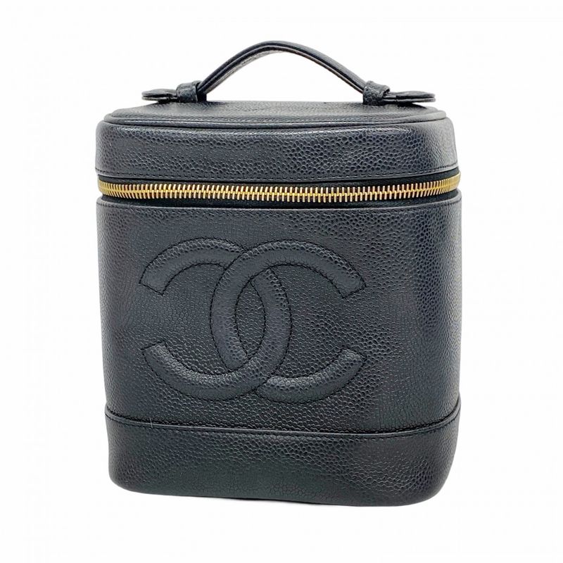 Chanel Vanity Bag Caviar Skin Black Gold Hardware Women