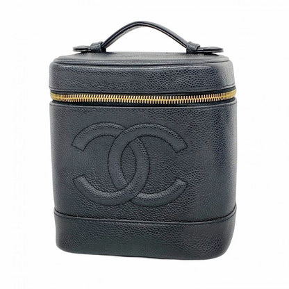 Chanel Vanity Bag Caviar Skin Black Gold Hardware Women