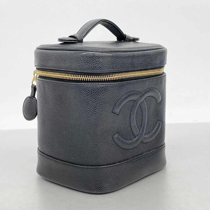 Chanel Vanity Bag Caviar Skin Black Gold Hardware Women