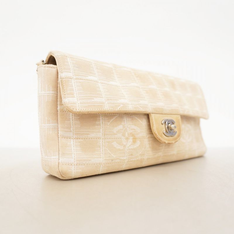 Chanel Shoulder Bag Chocobar New Travel Canvas Beige Silver Hardware Women