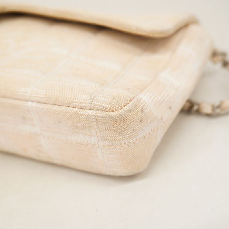 Chanel Shoulder Bag Chocobar New Travel Canvas Beige Silver Hardware Women