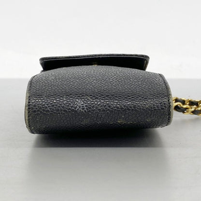 Chanel Shoulder Bag Caviar Skin Black Gold Hardware Women