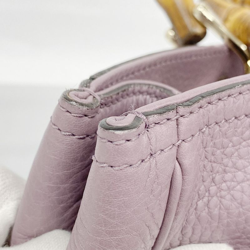 Gucci Handbag Bamboo 323660 Leather Purple Gold Hardware Women