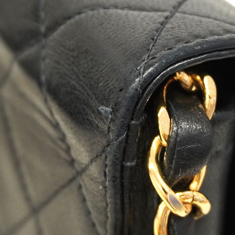 Chanel Shoulder Bag Matelasse Lambskin Black Gold Hardware Women