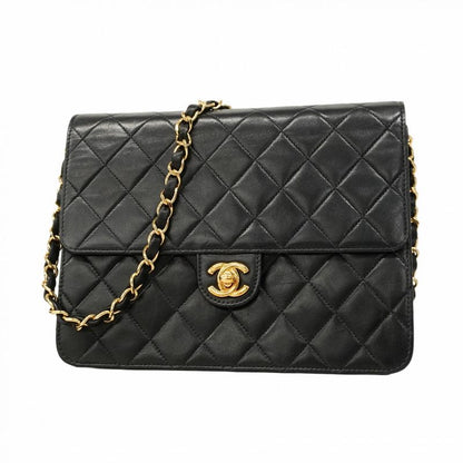 Chanel Shoulder Bag Matelasse Lambskin Black Gold Hardware Women