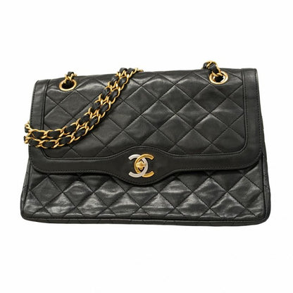 Chanel Shoulder Bag Matelasse / Paris Limited Edition Lambskin Black Gold/silver