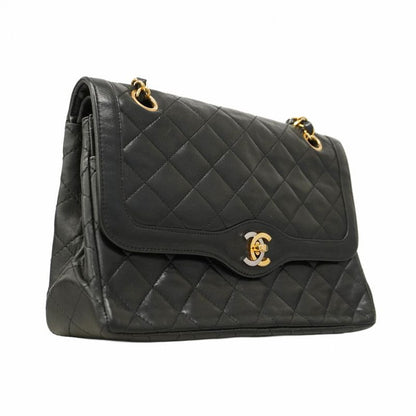 Chanel Shoulder Bag Matelasse / Paris Limited Edition Lambskin Black Gold/silver
