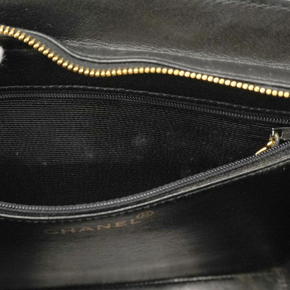 Chanel Handbag Leather Black Gold Hardware Women