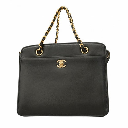 Chanel Handbag Leather Black Gold Hardware Women