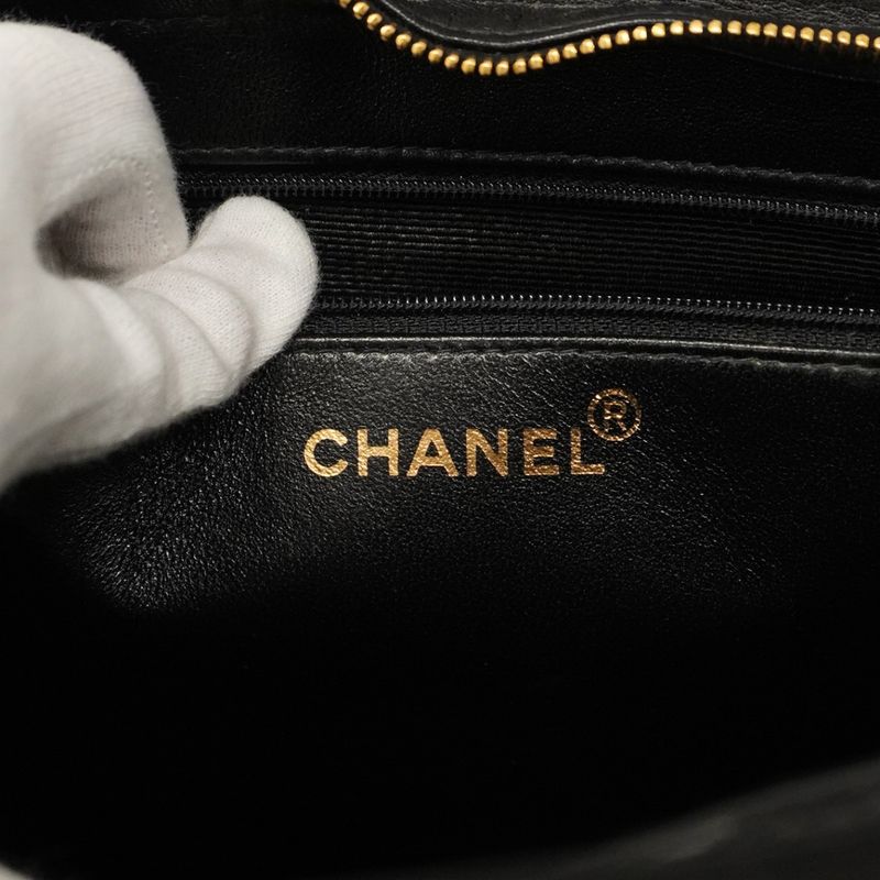 Chanel Handbag Leather Black Gold Hardware Women