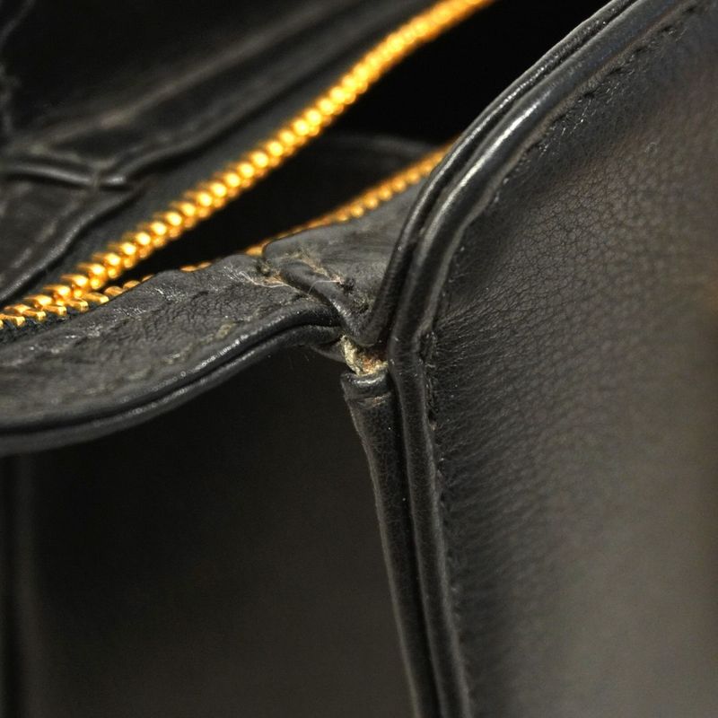 Chanel Handbag Leather Black Gold Hardware Women