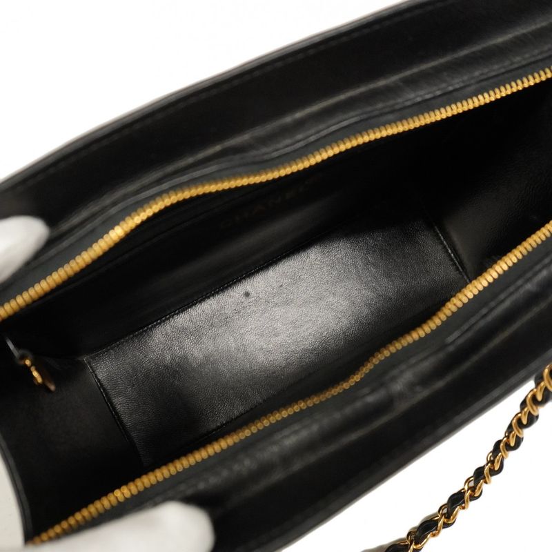 Chanel Handbag Leather Black Gold Hardware Women
