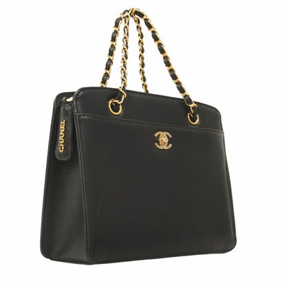 Chanel Handbag Leather Black Gold Hardware Women