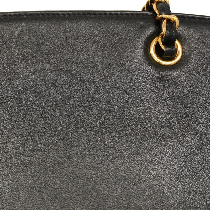 Chanel Handbag Leather Black Gold Hardware Women