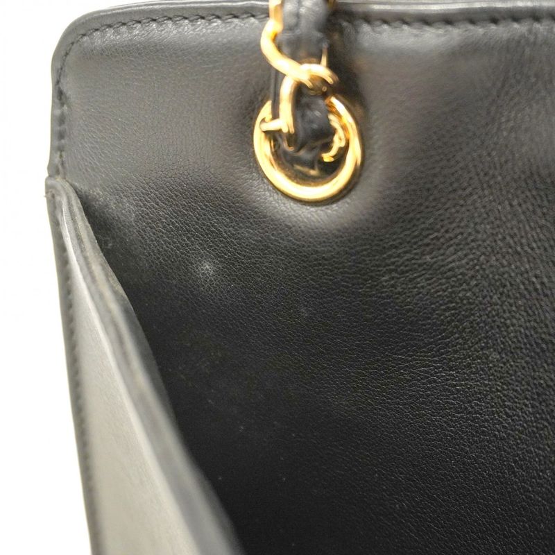 Chanel Handbag Leather Black Gold Hardware Women