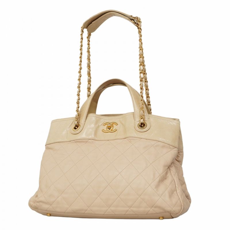 Chanel Handbag In The Mix Leather Beige Gold Hardware 2way Bag Ladies
