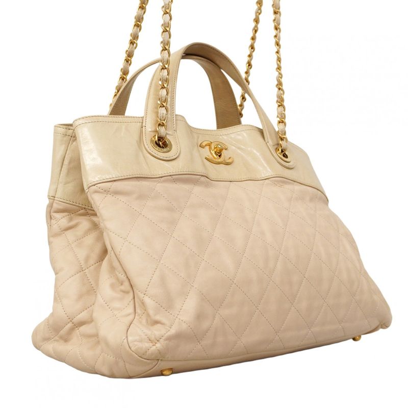 Chanel Handbag In The Mix Leather Beige Gold Hardware 2way Bag Ladies