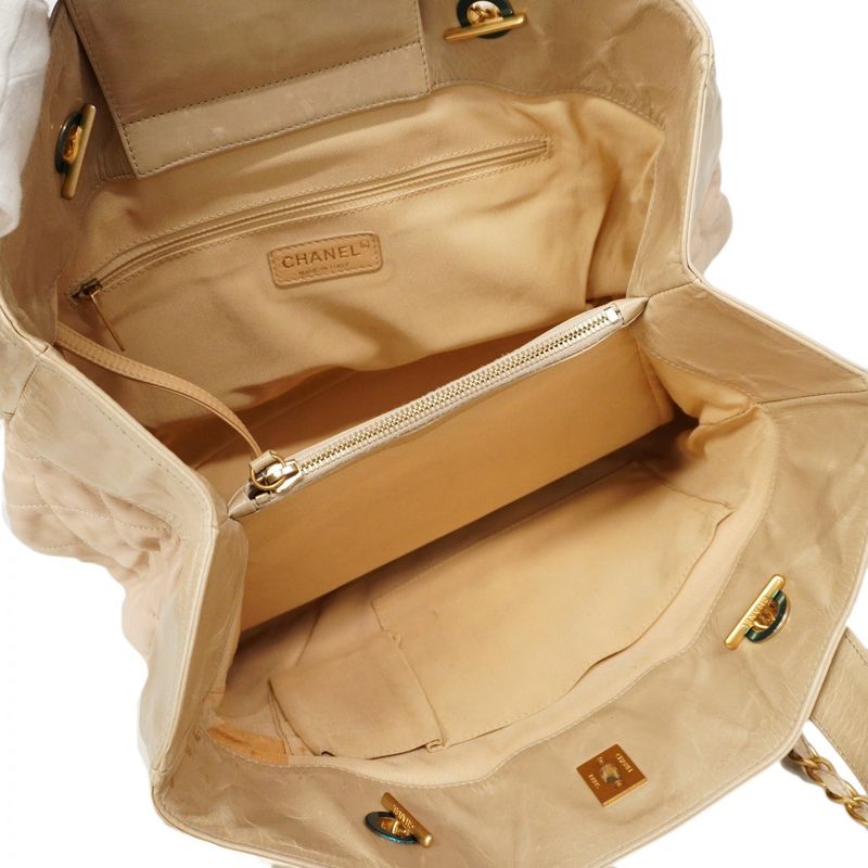 Chanel Handbag In The Mix Leather Beige Gold Hardware 2way Bag Ladies