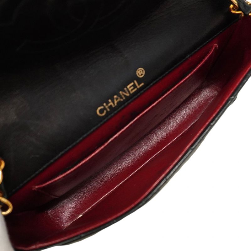 Chanel Shoulder Bag Matelasse Lambskin Black Gold Hardware Women