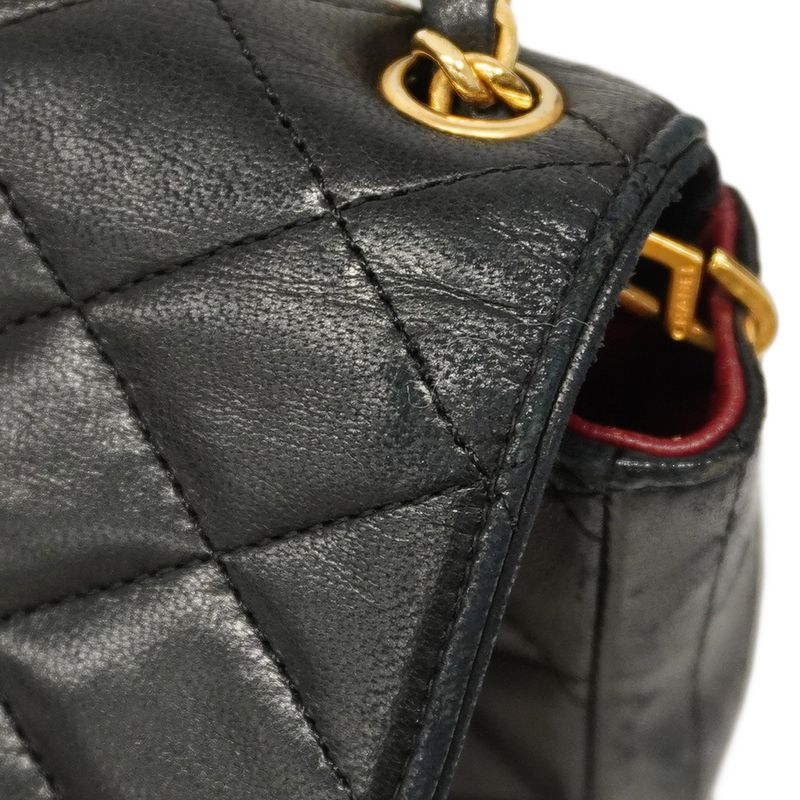 Chanel Shoulder Bag Matelasse Lambskin Black Gold Hardware Women