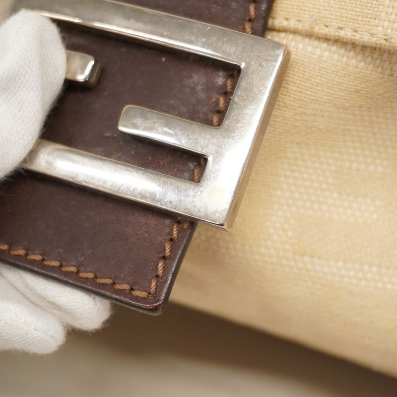 Fendi Handbag Zucca Mamma Bucket Canvas Beige Silver Hardware Women