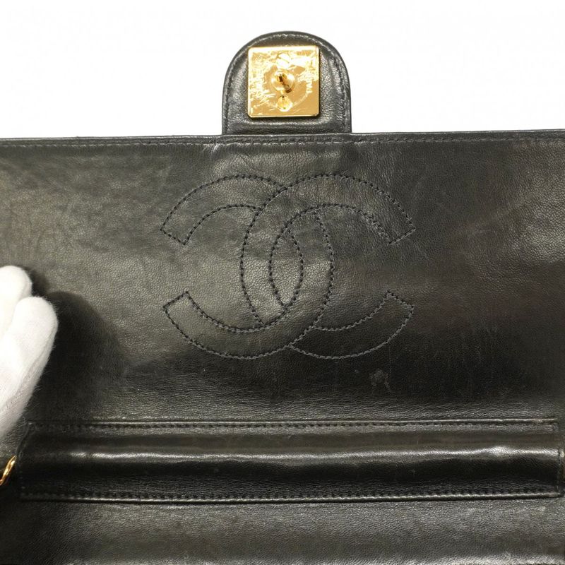 Chanel Shoulder Bag Matelasse Lambskin Black Gold Hardware Women