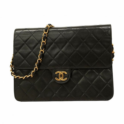 Chanel Shoulder Bag Matelasse Lambskin Black Gold Hardware Women