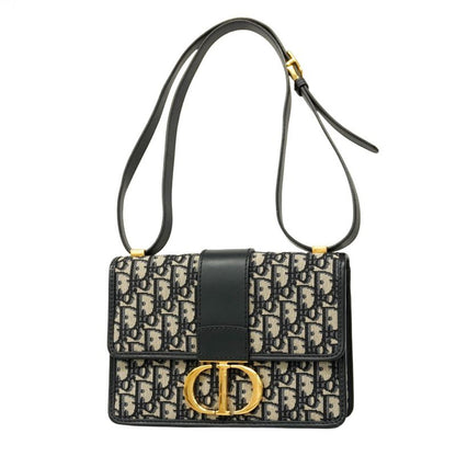 Christian Dior Shoulder Bag Oblique 30 Montaigne Canvas Leather Navy Gold