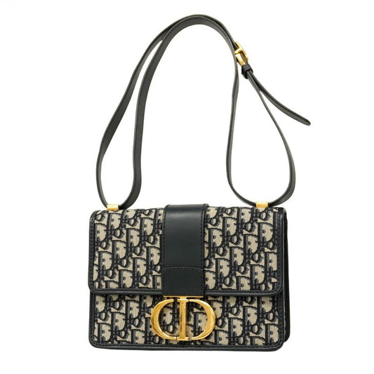 Christian Dior Shoulder Bag Oblique 30 Montaigne Canvas Leather Navy Gold