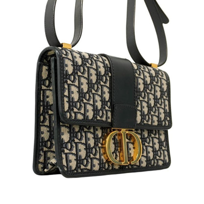 Christian Dior Shoulder Bag Oblique 30 Montaigne Canvas Leather Navy Gold