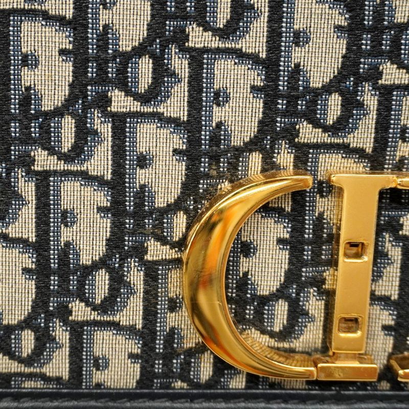 Christian Dior Shoulder Bag Oblique 30 Montaigne Canvas Leather Navy Gold