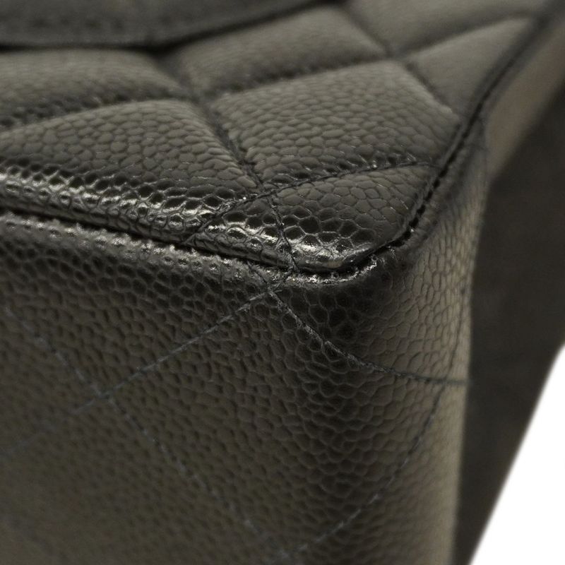 Chanel Shoulder Bag Deca Matelasse Caviar Skin Black Silver Hardware Women