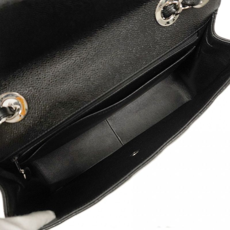 Chanel Shoulder Bag Deca Matelasse Caviar Skin Black Silver Hardware Women