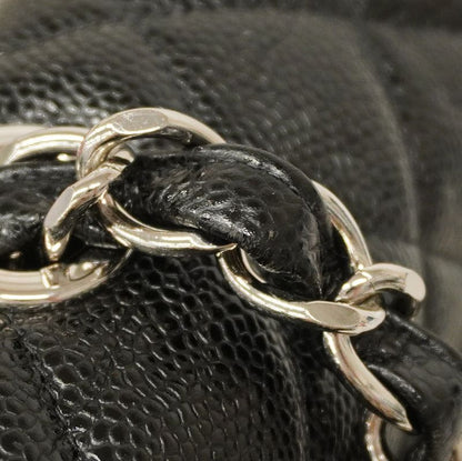 Chanel Shoulder Bag Deca Matelasse Caviar Skin Black Silver Hardware Women
