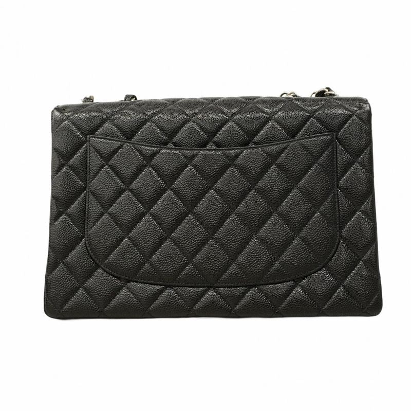 Chanel Shoulder Bag Deca Matelasse Caviar Skin Black Silver Hardware Women
