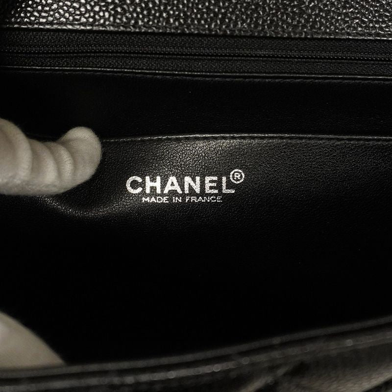 Chanel Shoulder Bag Deca Matelasse Caviar Skin Black Silver Hardware Women