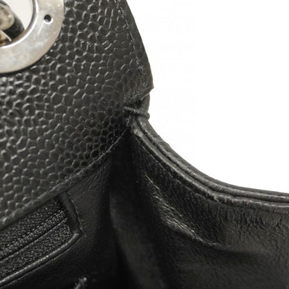 Chanel Shoulder Bag Deca Matelasse Caviar Skin Black Silver Hardware Women