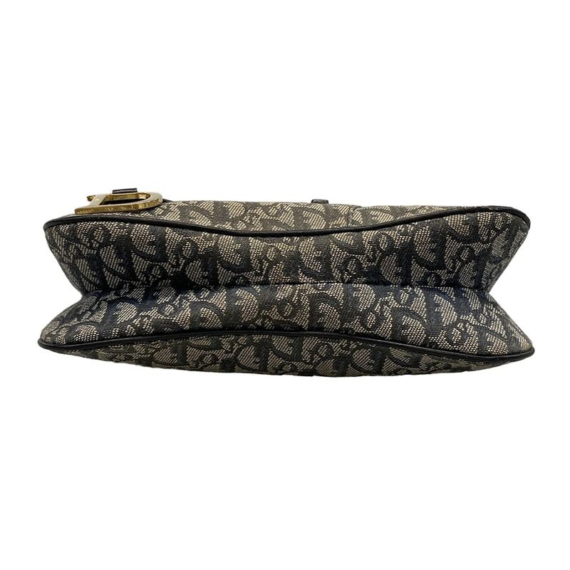 Dior/christian Dior Shoulder Bag Double Saddle Bag Ivory X Black X Blue Leather