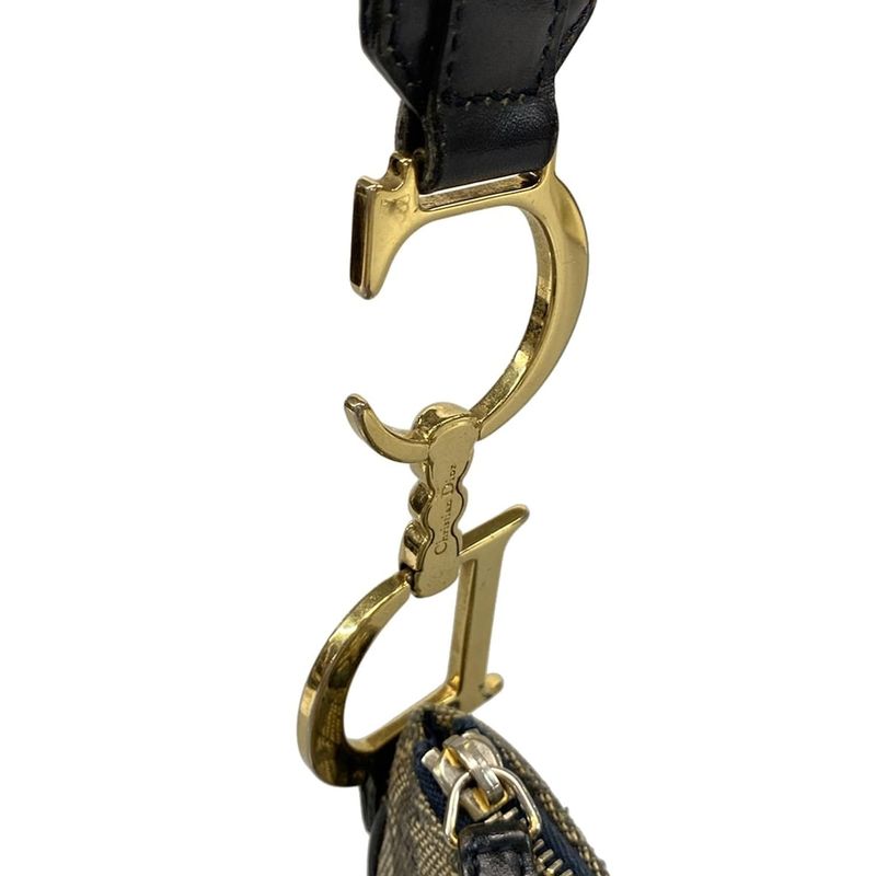 Dior/christian Dior Shoulder Bag Double Saddle Bag Ivory X Black X Blue Leather