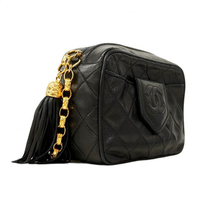Chanel Shoulder Bag Matelasse Lambskin Black Gold Hardware Women